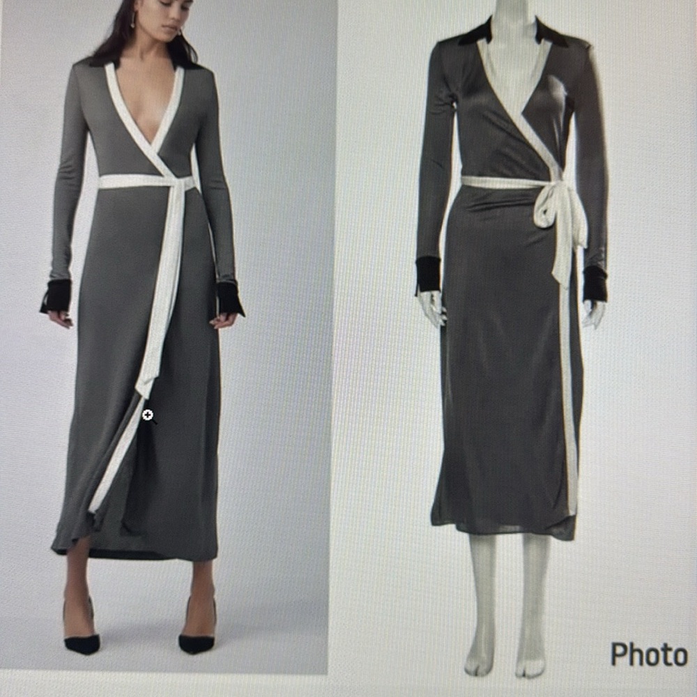 Diane Von Furstenberg Cybil 2 Gray and White Long Sleeve Dress - Picture 1 of 3